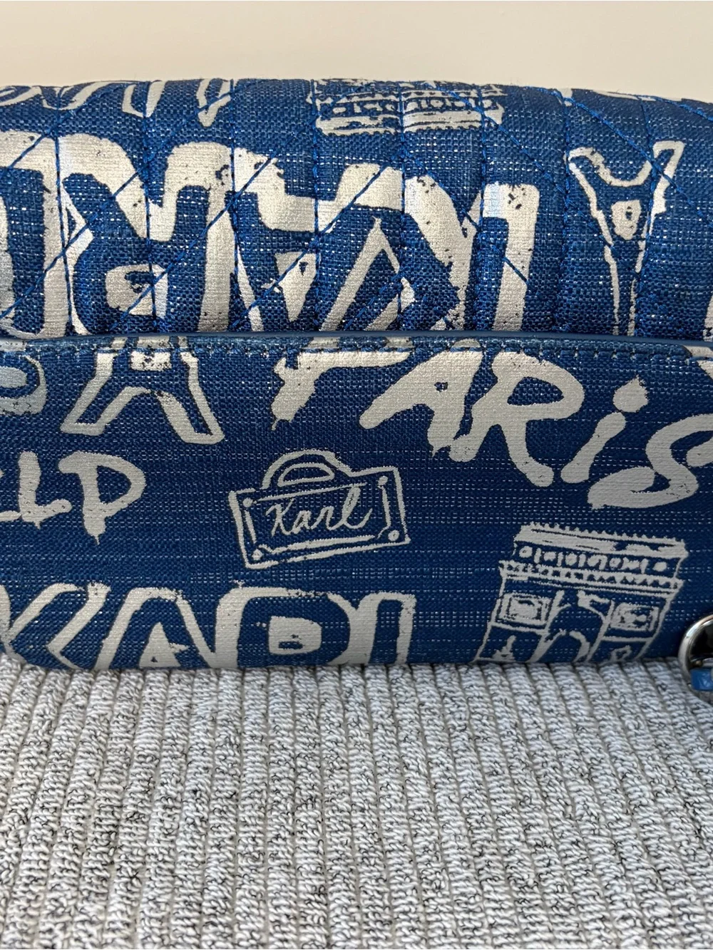 Authentic Karl Lagerfeld Blue and Silver Graffiti Crossbody Bag